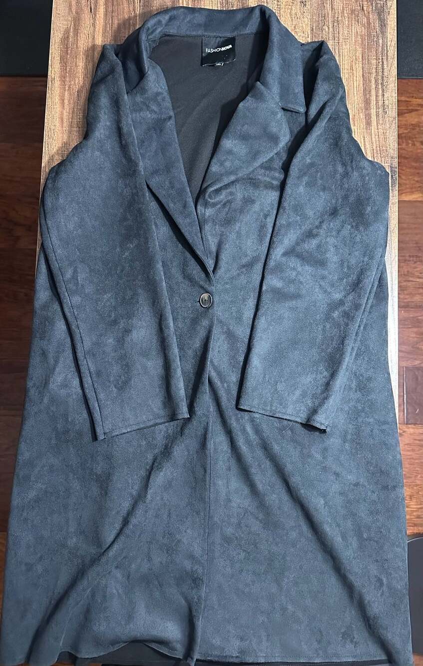 Fashion Nova Suede Trench Coat Size M Grey Button Long Jacket